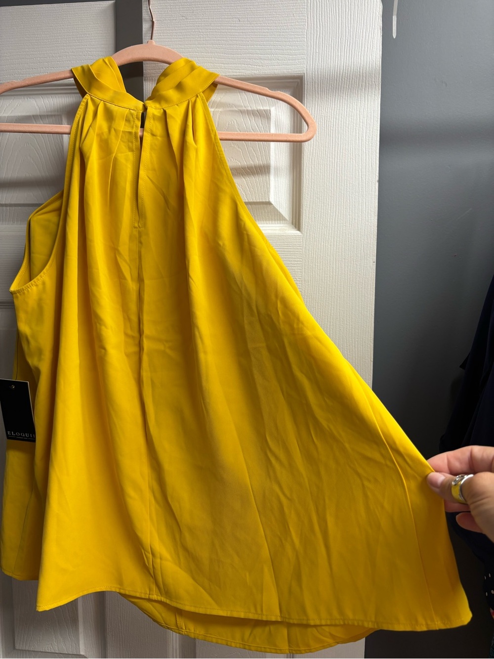 Eloquii Yellow Halter Neck Pleated Tank - Picture 3 of 5